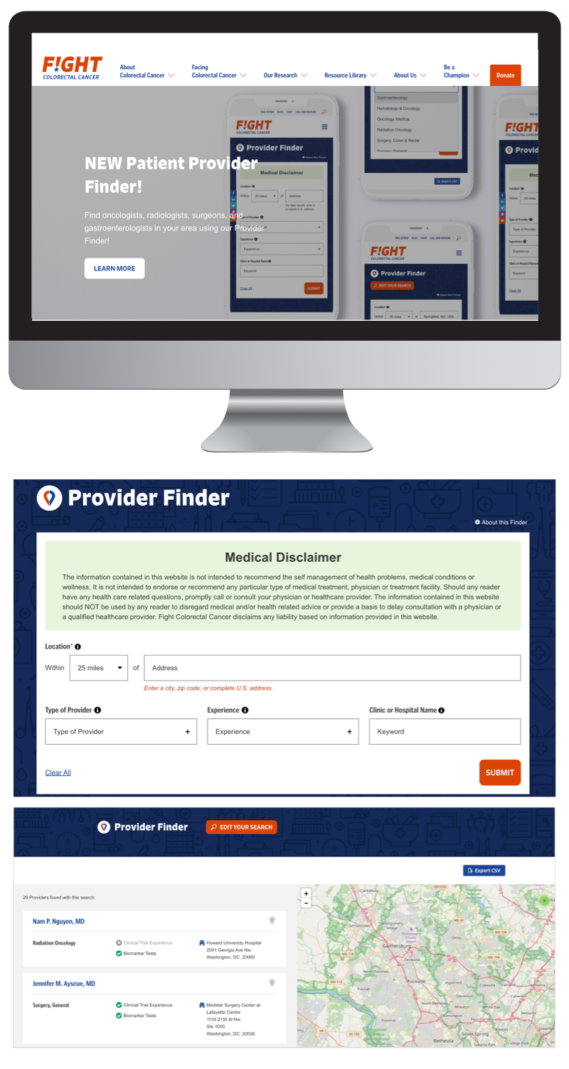 various images of the Patient Provider Finder