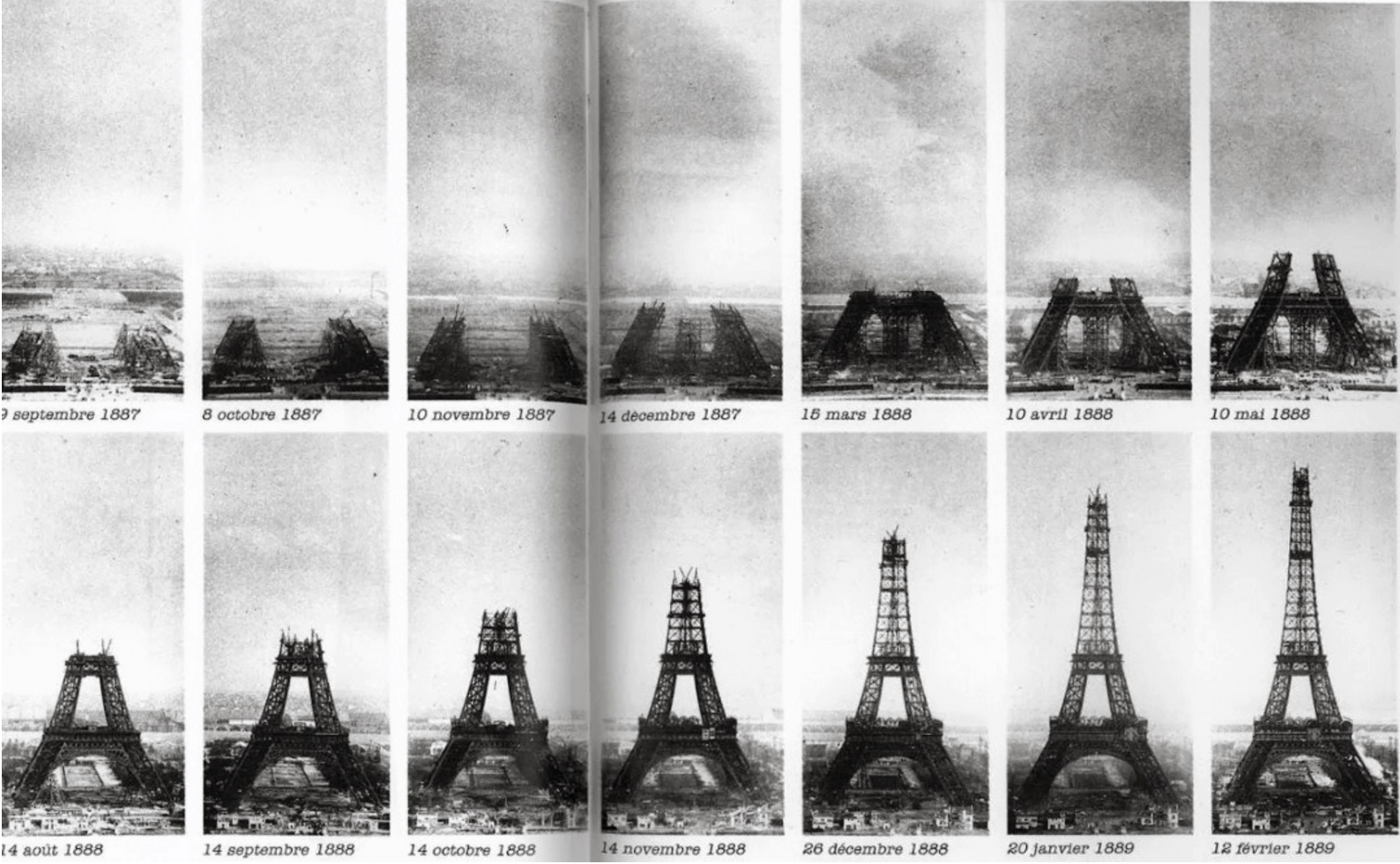 Eiffel Tower construction during 1889 World's Fair, courtesy of Public Domain Archive