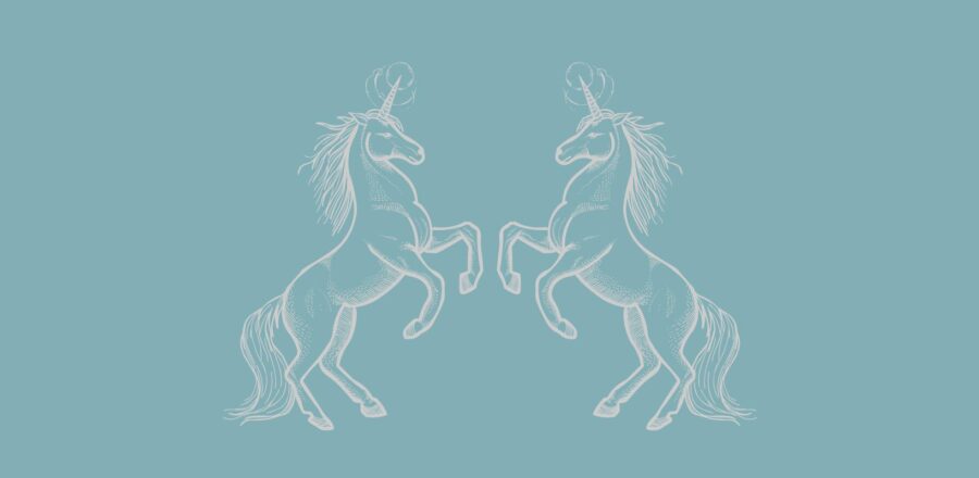 two unicorns facing each other