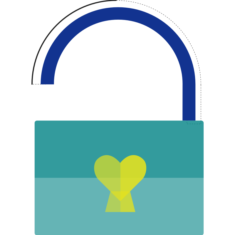open padlock with heart-shaped keyhole