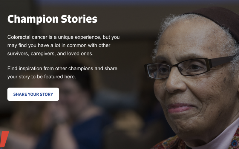 Champion Stories with image of older Black woman, close up.