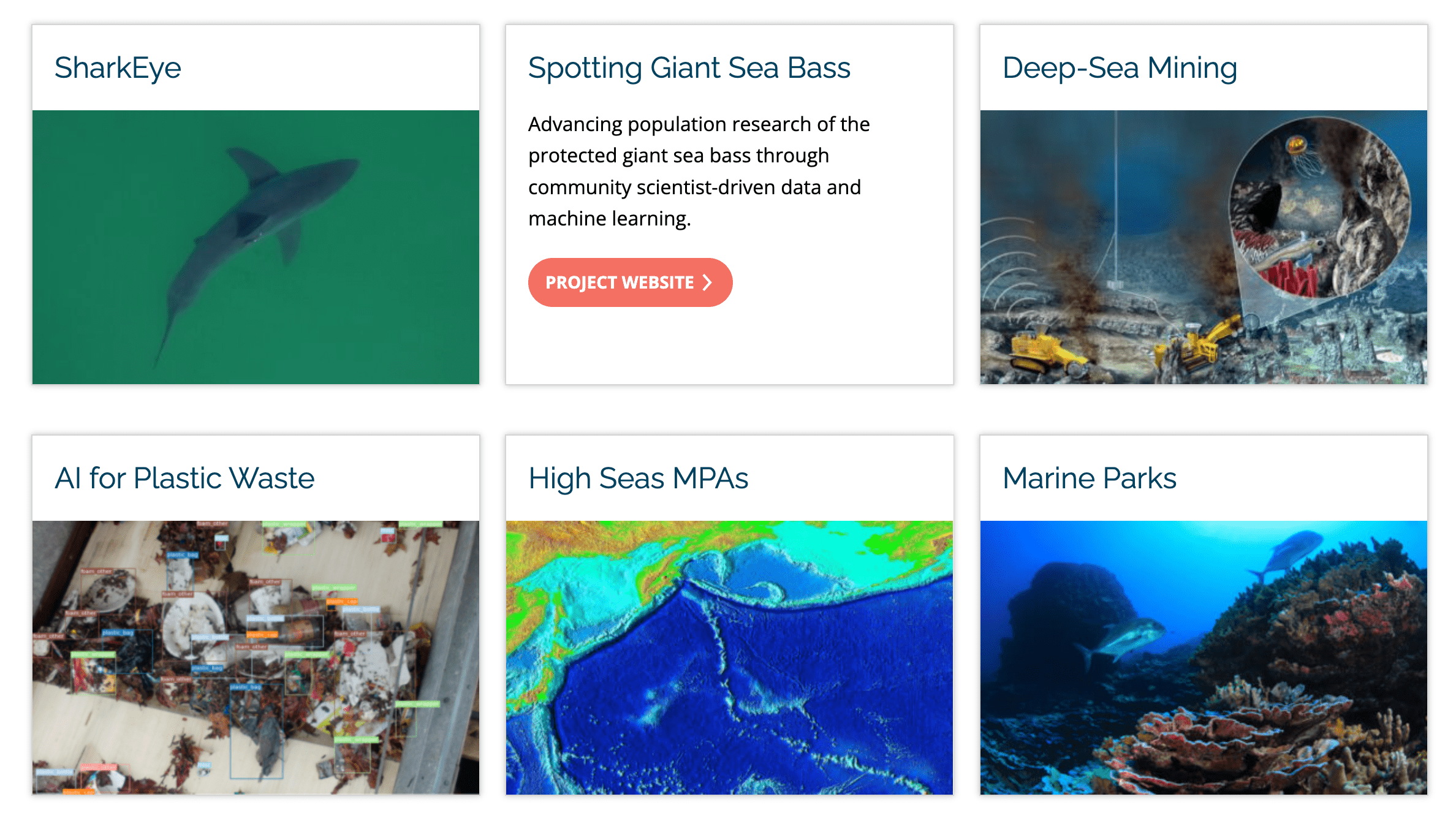 Grid showing various project titles and photos