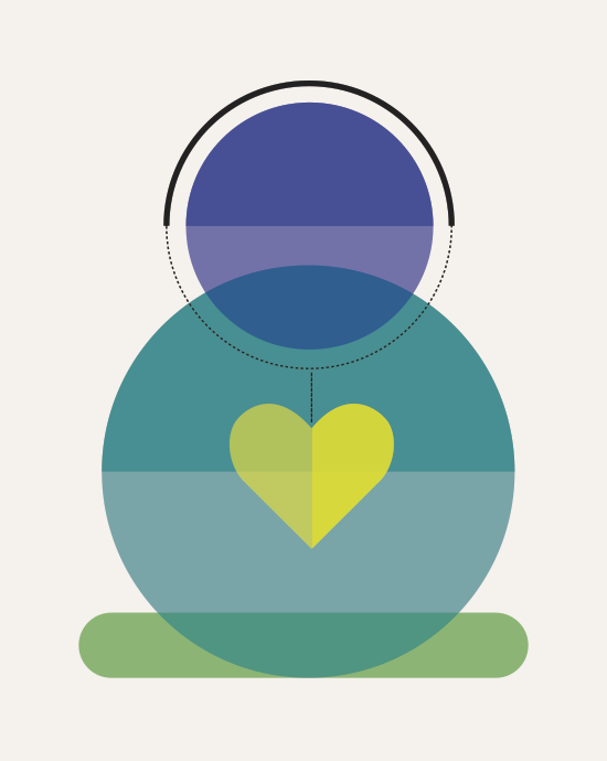 Flat icon style illustration of a human figure with a heart shape in the middle of their chest.